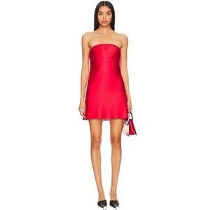 Show Me Your Mumu Taylor Tube Mini Dress in Red Luxe Satin Size S